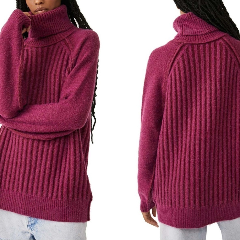 Free People Big City Turtleneck Mulberry Women's Ribbed Turtleneck Sweater Small